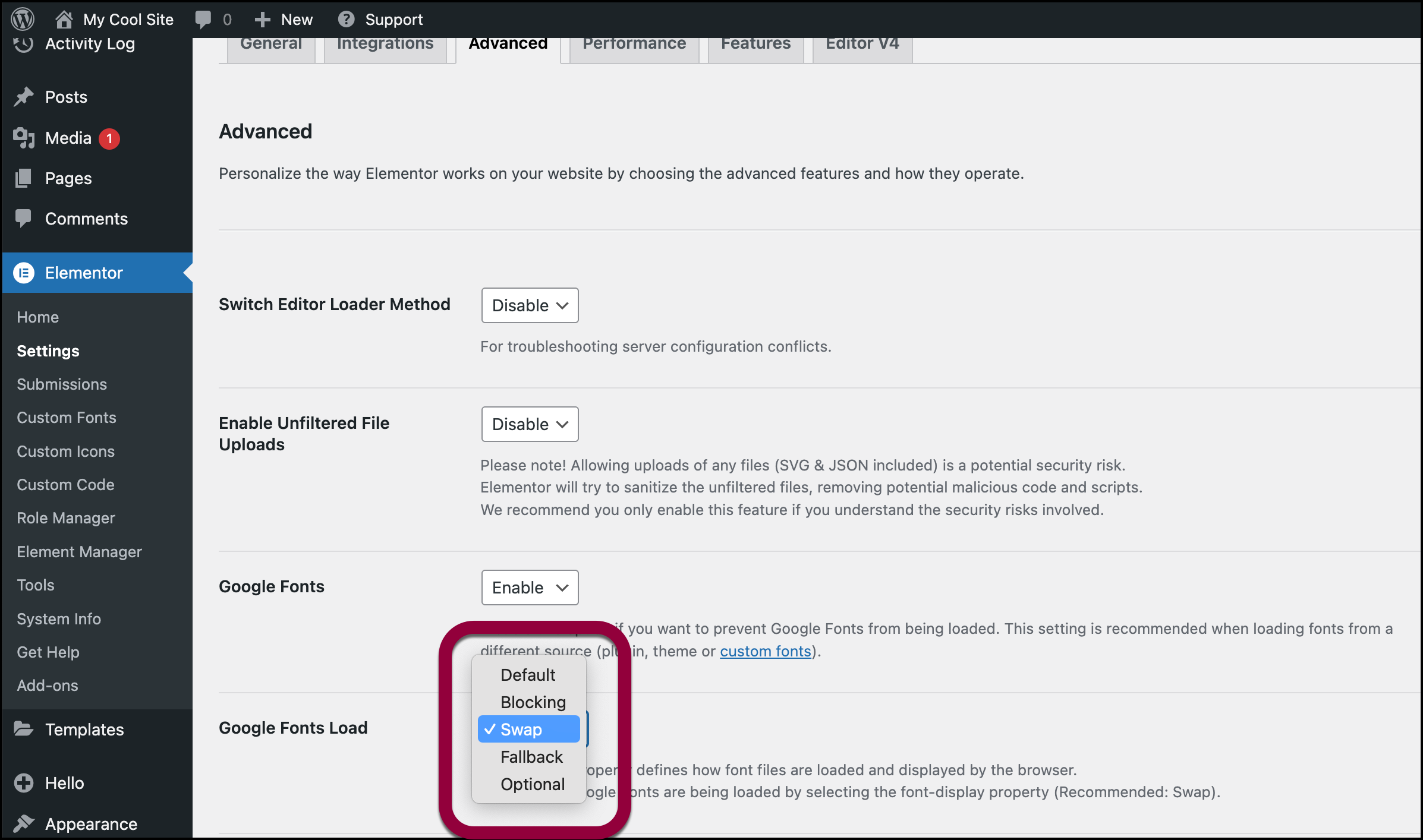 Google fonts Dropdown menu Troubleshooting - Fonts not appearing on frontend 13