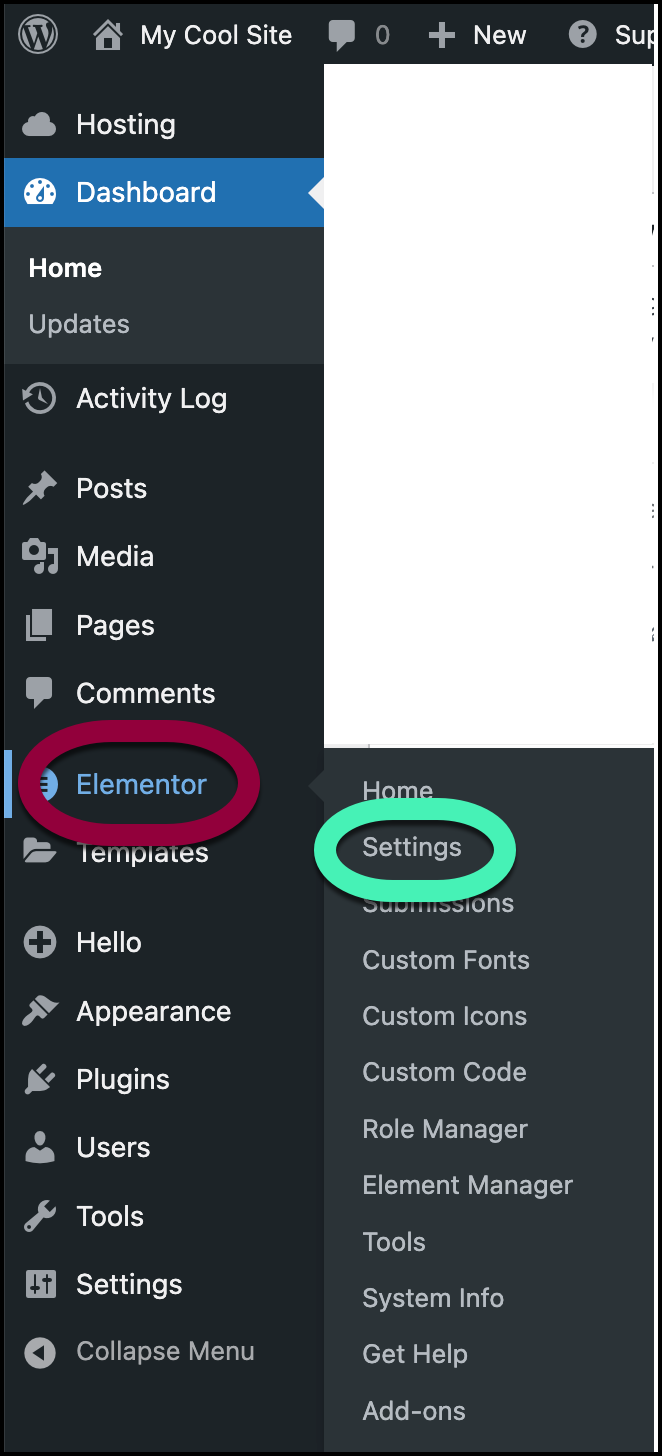 Navigate to Elementor settings Troubleshooting - Fonts not appearing on frontend 9