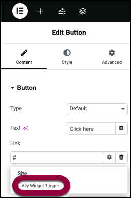 Select Ally Widget Trigger from the dropdown menu Trigger Ally from a webpage 5