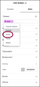 Select hover from the dropdown 1 Button element 43