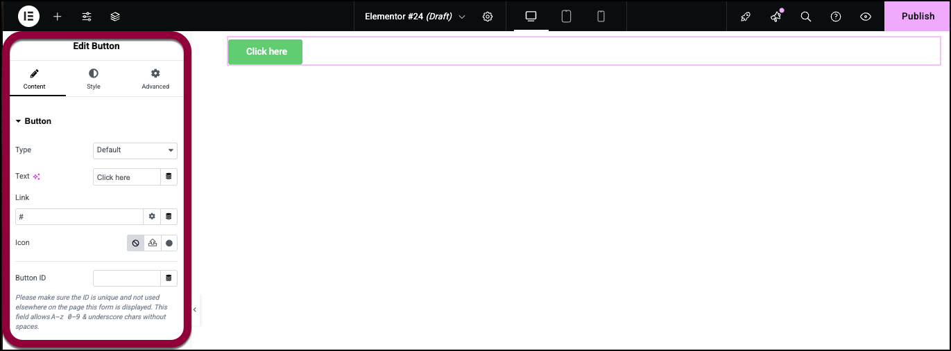 The options appear in the panel Trigger Ally from a webpage 1