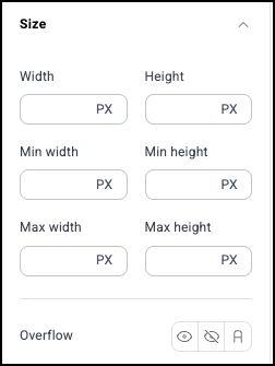 The size menu Style tab - Size 1